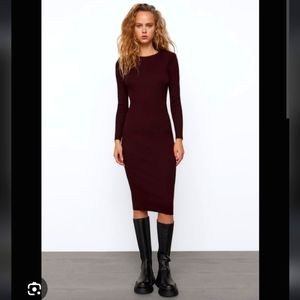 Zara ribbed midi dress wine maroon size Large